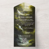 Hochzeit von Wasserfall-Waldgrün QR-Code All In One Einladung (Innen Boden)