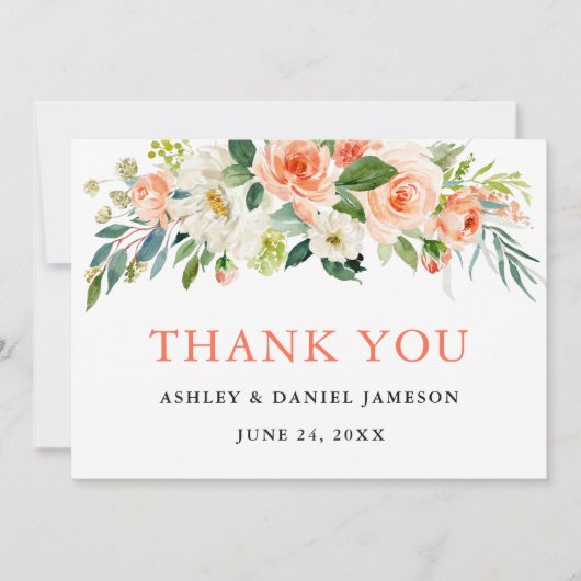 Hochzeit von Wasserfarben-Korallen Dankeskarte (Vorderseite)