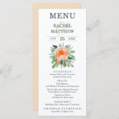 Hochzeit von Wasserfarben Peach floral Menükarte (Vorne/Hinten)
