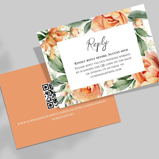 Hochzeit von Wasserfarben Peach Floral Reply RSVP Karte