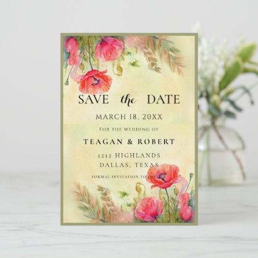 Hochzeit von Wasserfarben-Poppies Save The Date (Stehend Vorderseite)