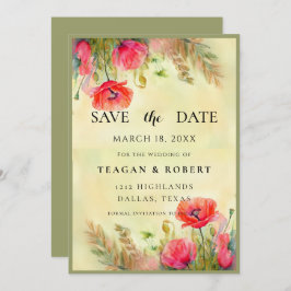 Hochzeit von Wasserfarben-Poppies Save The Date