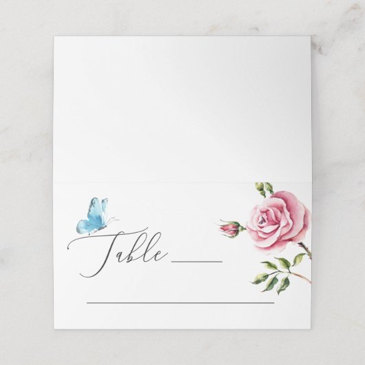 Hochzeit von Wasserfarben | Romantische Gartenanla Platzkarte (Außenseite Aufgefaltet)