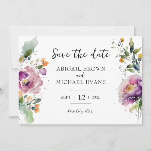 Hochzeit von Wasserfarben Save The Date (Vorderseite)