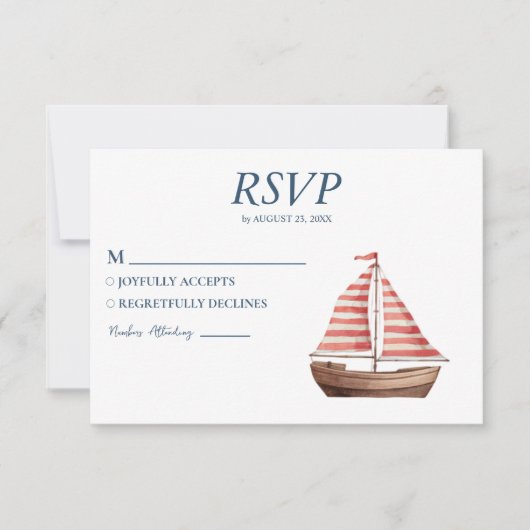 Hochzeit von Wasserfarben-Segel-Yacht RSVP Karte (Vorderseite)