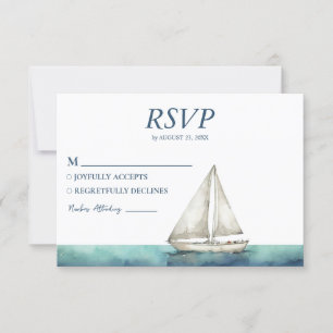 Hochzeit von Wasserfarben-Segel-Yacht RSVP Karte