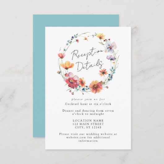 Hochzeit von Wasserfarben-Wildblume Begleitkarte (Vorne/Hinten)