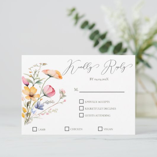 Hochzeit von Wasserfarben-Wildblumen RSVP Karte (Stehend Vorderseite)