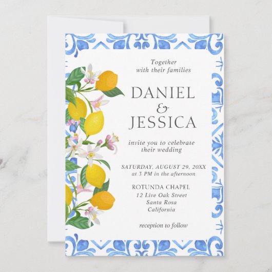 Hochzeit von Wasserfarben-Zitronen Einladung (Vorderseite)