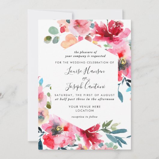 Hochzeit von Wasserfarbenblumen Ankündigung (Vorderseite)