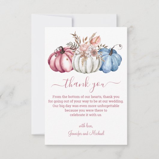 Hochzeit von Wasserfarbenkürbis Dankeskarte (Vorderseite)