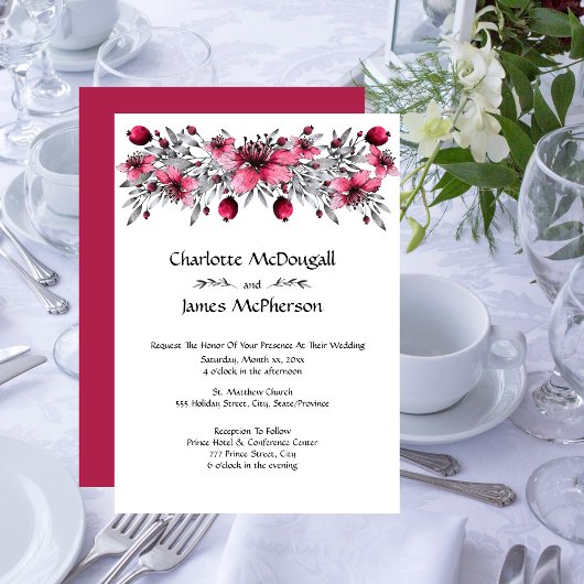 Hochzeit von Wasserfarbenroten Blüten Einladung