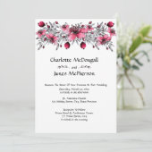 Hochzeit von Wasserfarbenroten Blüten Einladung (Stehend Vorderseite)