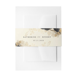 Hochzeit von Watercolor Black Gold Rose Einladungsbanderole