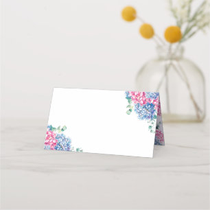 Hochzeit von Watercolor Blue und PInk Hydrangea Platzkarte