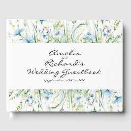 Hochzeit von Watercolor Blue Wildblumen Gästebuch