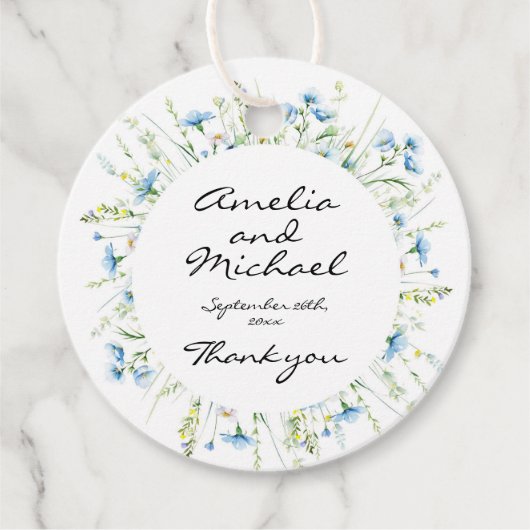 Hochzeit von Watercolor Blue Wildblumen Geschenkanhänger (Vorderseite)