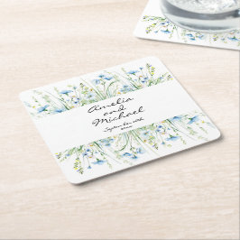 Hochzeit von Watercolor Blue Wildblumen Rechteckiger Pappuntersetzer