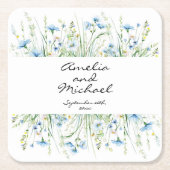 Hochzeit von Watercolor Blue Wildblumen Rechteckiger Pappuntersetzer (Vorderseite)