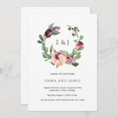 Hochzeit von Watercolor Burgundy Blush Blumenreath Einladung (Vorne/Hinten)