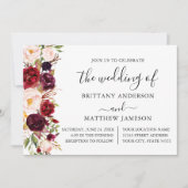 Hochzeit von Watercolor Burgundy Floral Calligraph Einladung (Vorderseite)