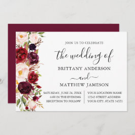 Hochzeit von Watercolor Burgundy Floral Calligraph Einladung