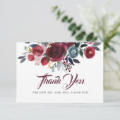 Hochzeit von Watercolor Burgundy Red Floral Dankeskarte (Stehend Vorderseite)