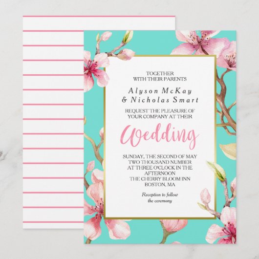 Hochzeit von Watercolor Cherry Blossom Einladung (Vorne/Hinten)