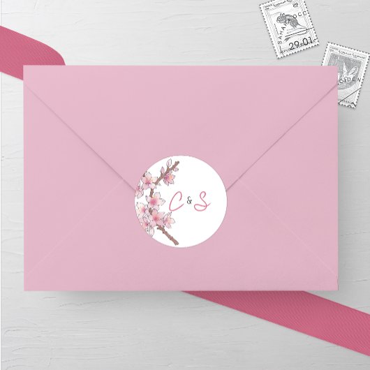 Hochzeit von Watercolor Cherry Runder Aufkleber