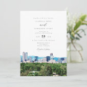 Hochzeit von Watercolor Denver Colorado Skyline Einladung (Stehend Vorderseite)