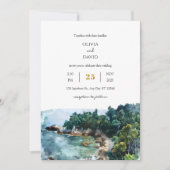 Hochzeit von Watercolor Dusty Blue Coastal Woodsy Einladung (Vorderseite)