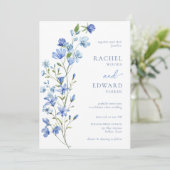 Hochzeit von Watercolor Dusty Blue Wildblume Einladung (Stehend Vorderseite)