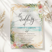 Hochzeit von Watercolor Floral Beach Calligraphy S Einladung