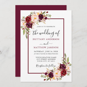 Hochzeit von Watercolor Floral Burgundy Einladung