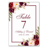 Hochzeit von Watercolor Floral Burgundy Tischnummer (Rückseite)