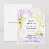Hochzeit von Watercolor Freesia Blume Einladungspostkarte (Vorne/Hinten)