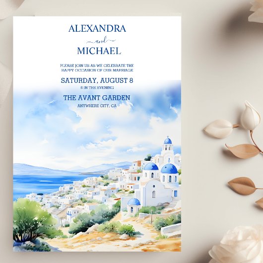 Hochzeit von Watercolor Greece Einladung