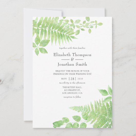 Hochzeit von Watercolor Greenerity Foliage Einladung (Vorderseite)