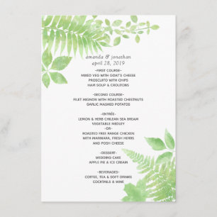 Hochzeit von Watercolor Greenerity Foliage Menükarte