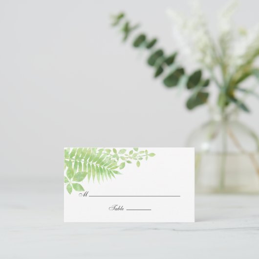Hochzeit von Watercolor Greenerity Foliage Platzkarte (Stehend Vorderseite)