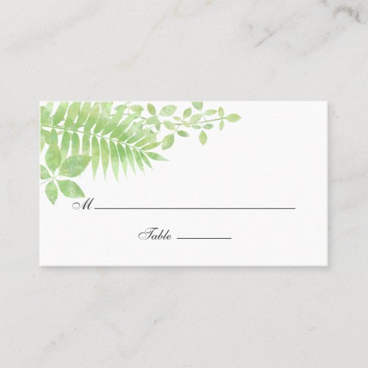 Hochzeit von Watercolor Greenerity Foliage Platzkarte (Vorderseite)