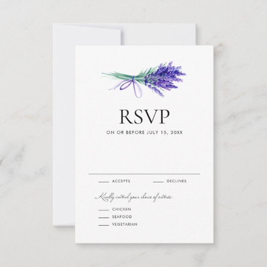 Hochzeit von Watercolor Lavender Floral Bouquet RSVP Karte (Vorderseite)