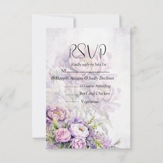 Hochzeit von Watercolor Lavender Peony RSVP Karte (Vorderseite)