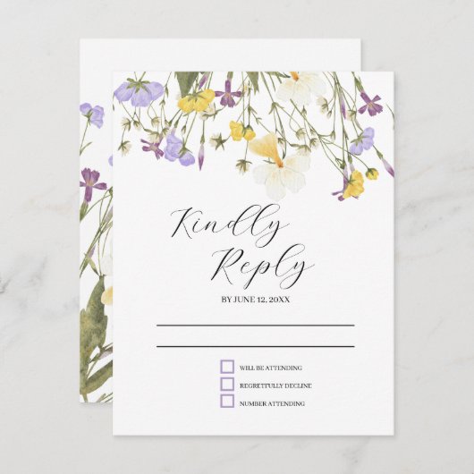 Hochzeit von Watercolor Lilac RSVP Karte (Vorne/Hinten)