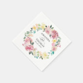 Hochzeit von Watercolor Pastel Blush Bloral Wreath Serviette (Ecke)