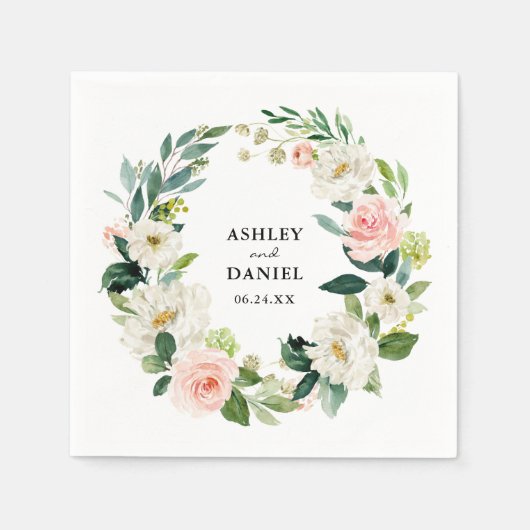 Hochzeit von Watercolor Pink Blush Blumenkraut Serviette (Vorderseite)