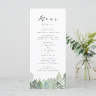 Hochzeit von Watercolor Snowy Evergreen Forest Scr Menükarte