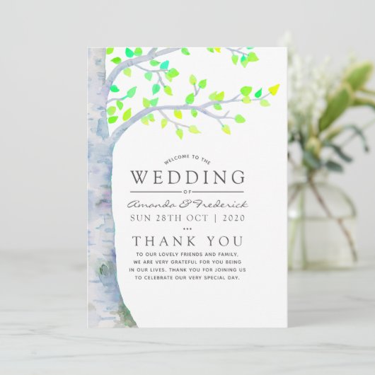 Hochzeit von Watercolor Spring Birch Tree Programm (Stehend Vorderseite)