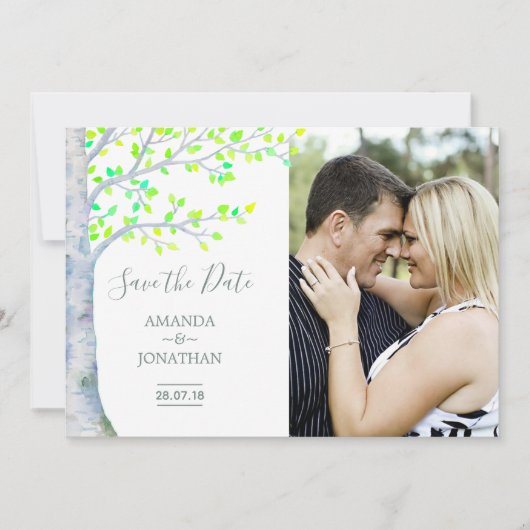Hochzeit von Watercolor Spring Birch Tree Save the Date (Vorderseite)