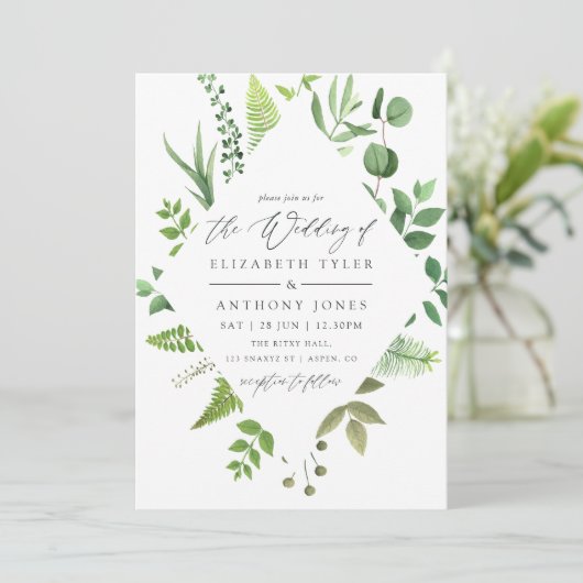 Hochzeit von Watercolor Wald Einladung (Stehend Vorderseite)